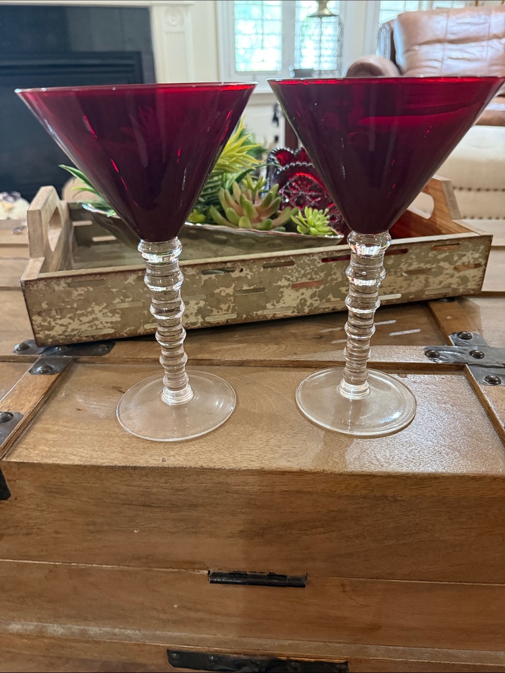 Vintage Deep Ruby Martini Glasses - Set of 2